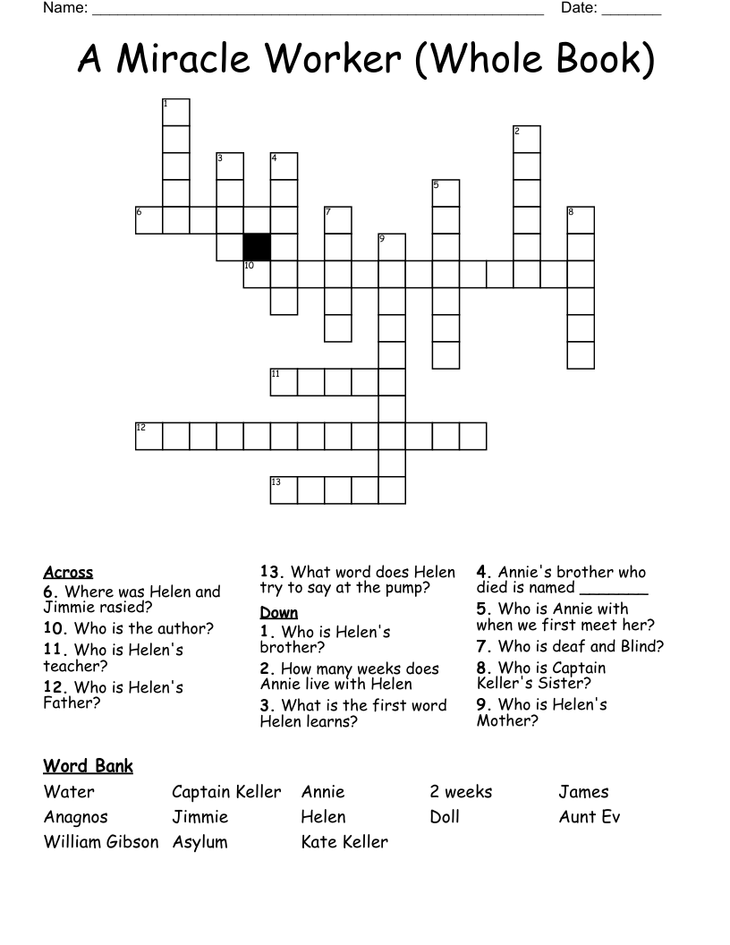 A Miracle Worker (Whole Book) Crossword