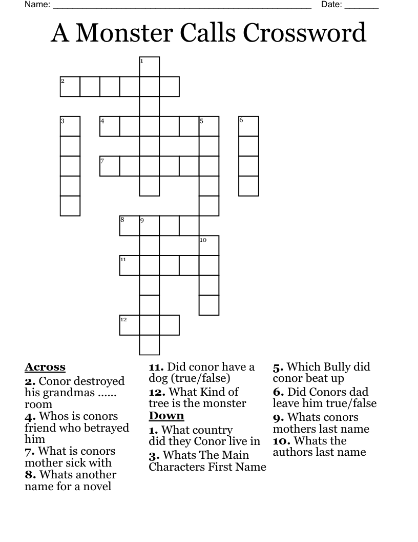 A Monster Calls Crossword