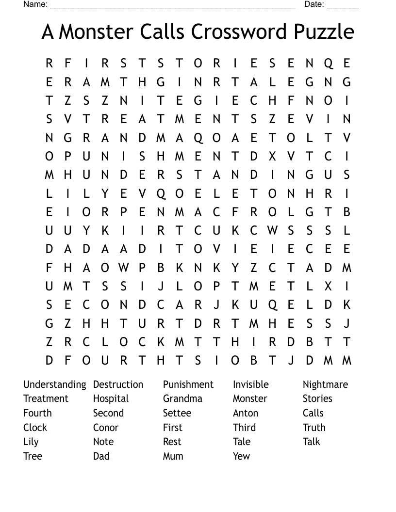 A Monster Calls Crossword Puzzle Word Search