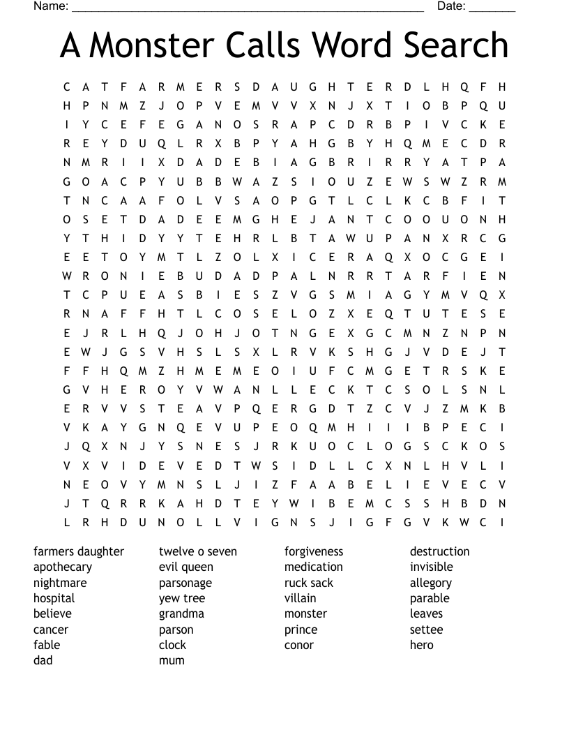 A Monster Calls Word Search