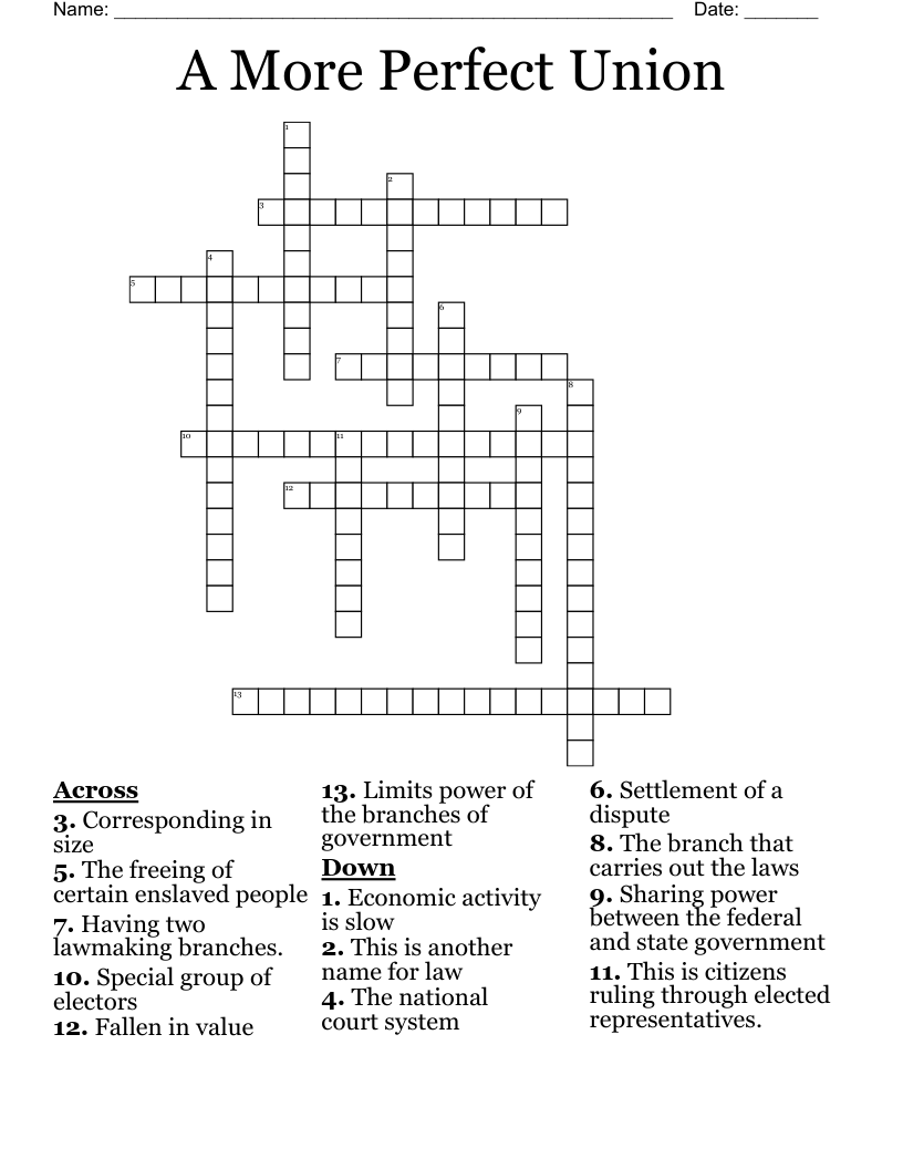 A More Perfect Union Crossword