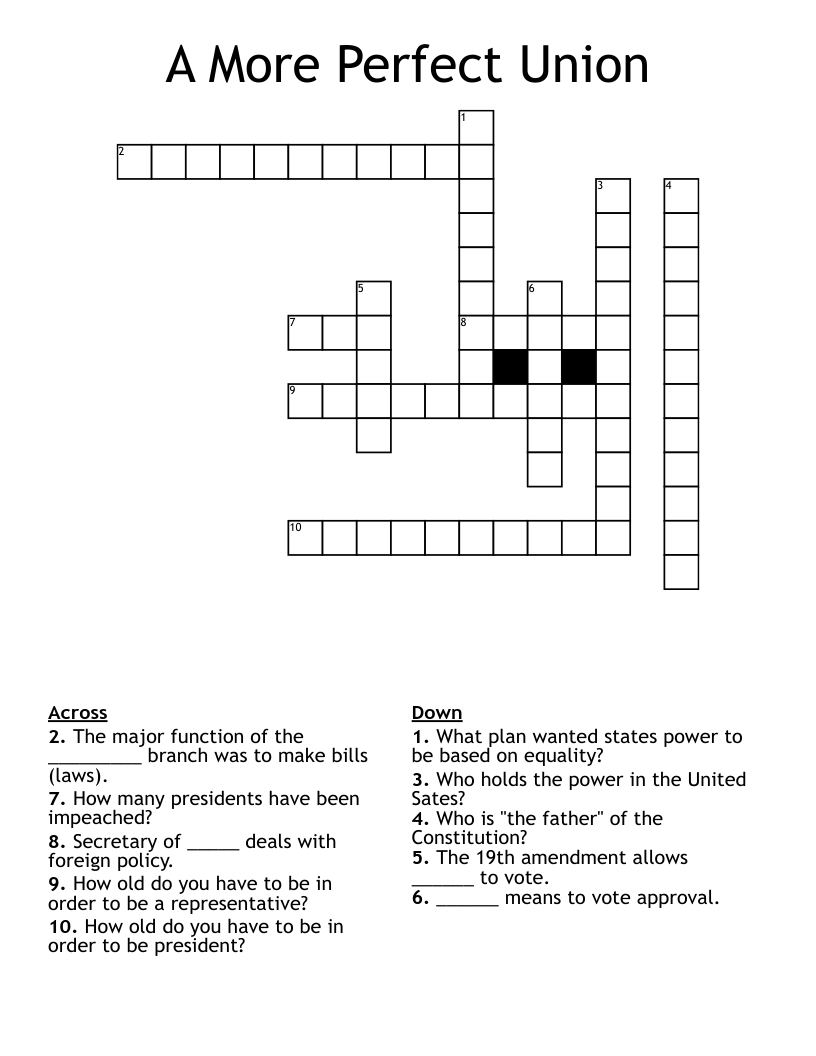 A More Perfect Union Crossword