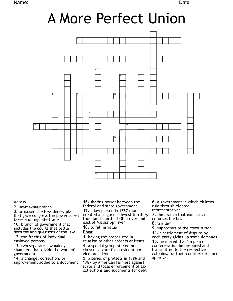 A More Perfect Union Crossword