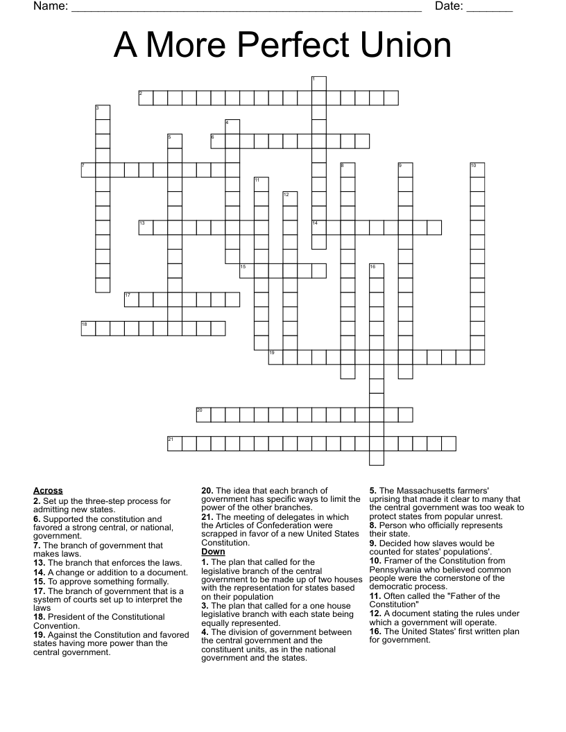 A More Perfect Union Crossword