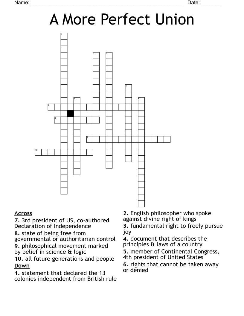 A More Perfect Union Crossword
