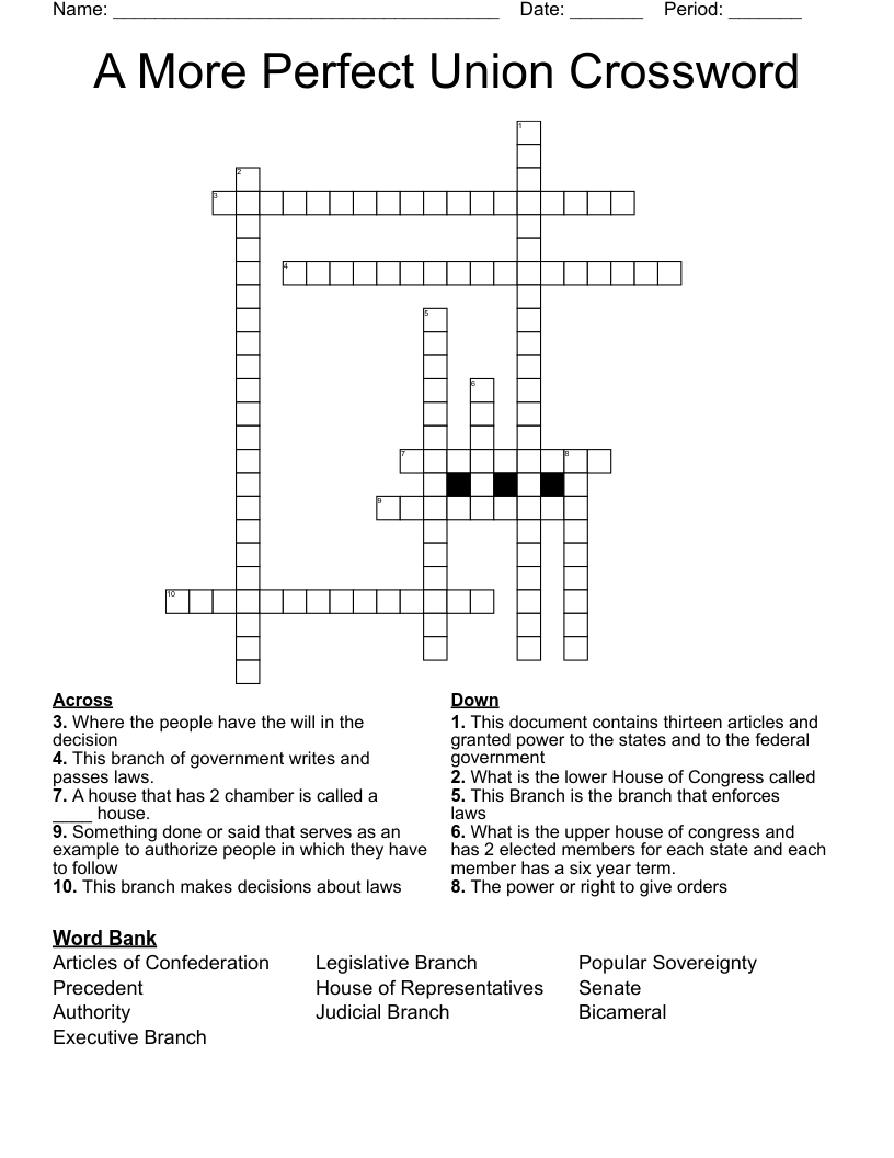 A More Perfect Union Crossword
