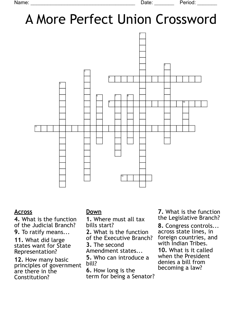 A More Perfect Union Crossword