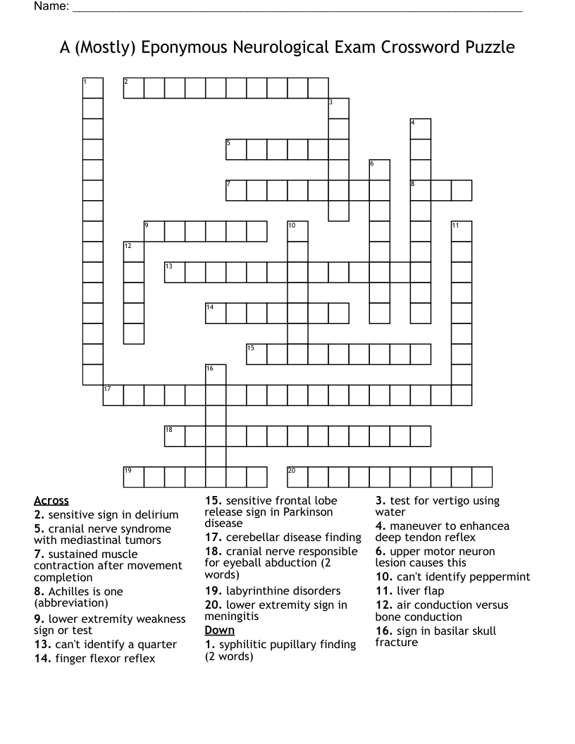 A (Mostly) Eponymous Neurological Exam Crossword Puzzle