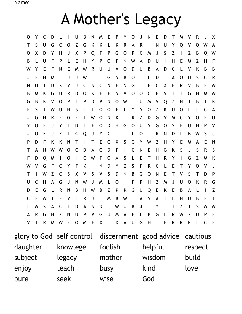A Mother's Legacy Word Search