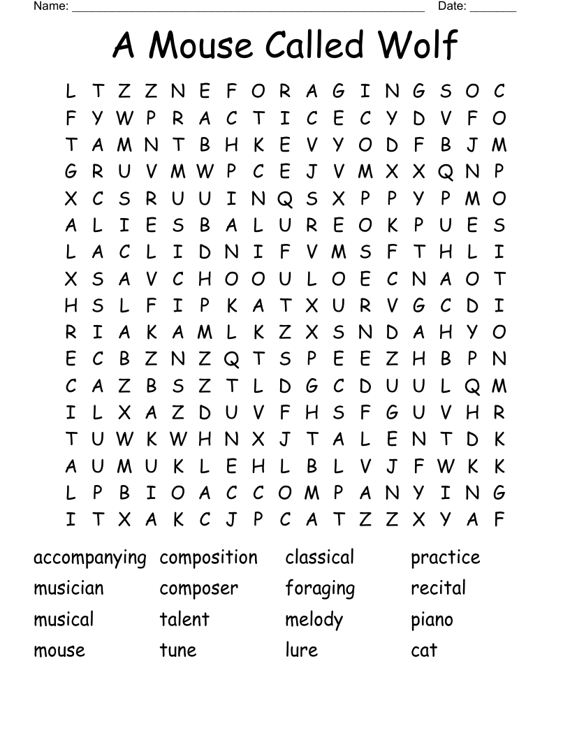 A Mouse Called Wolf Word Search