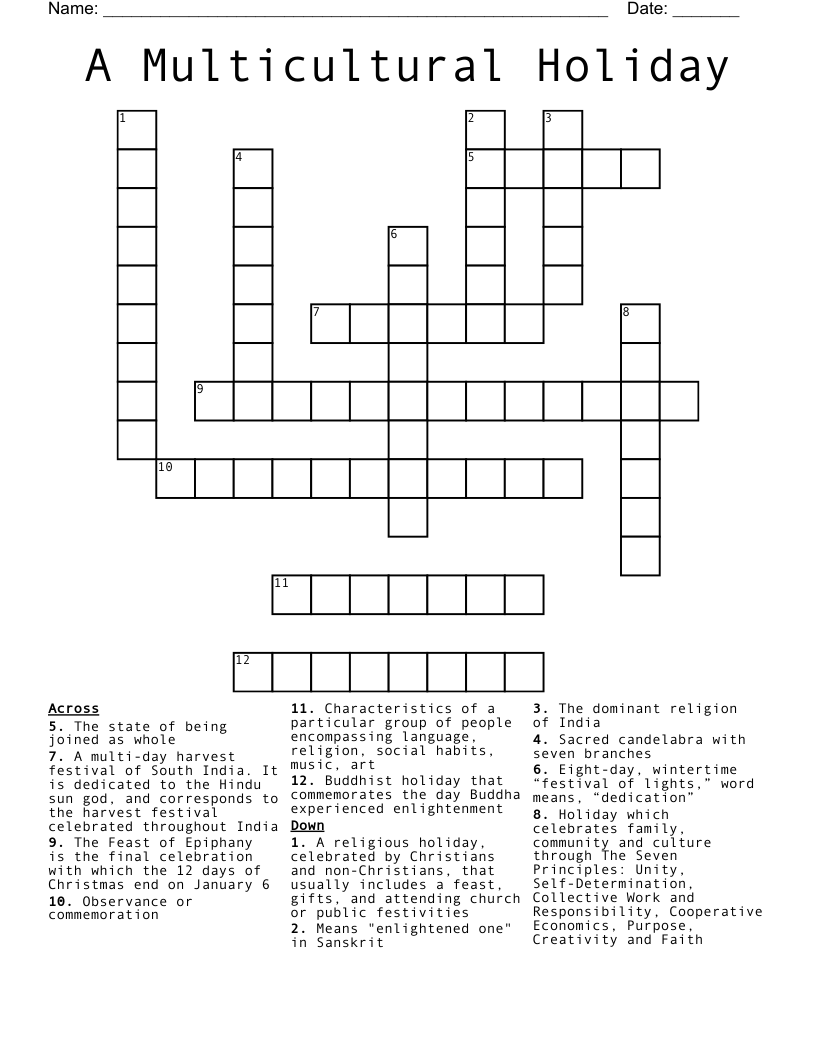 A Multicultural Holiday Crossword