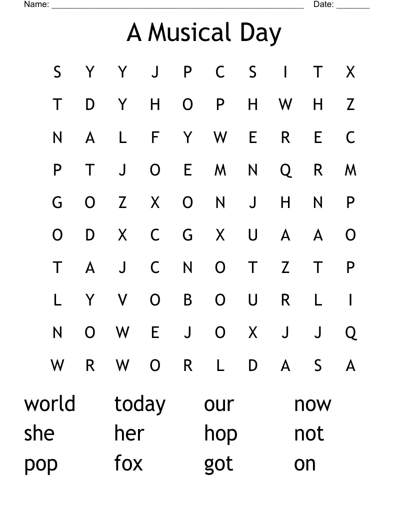 A Musical Day Word Search