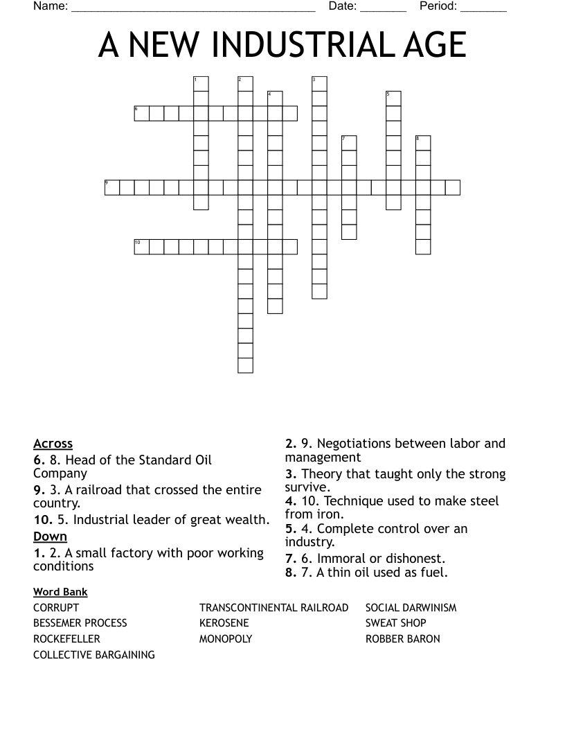 A NEW INDUSTRIAL AGE Crossword