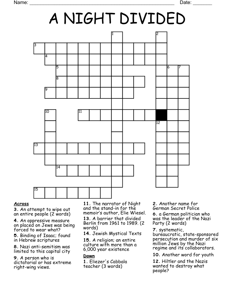 A NIGHT DIVIDED Crossword