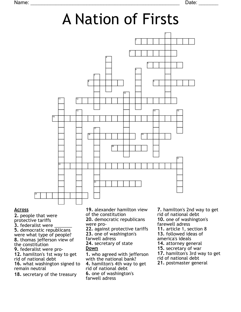 A Nation of Firsts Crossword