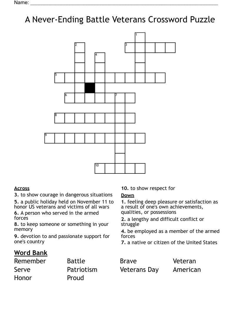 A Never-Ending Battle Veterans Crossword Puzzle