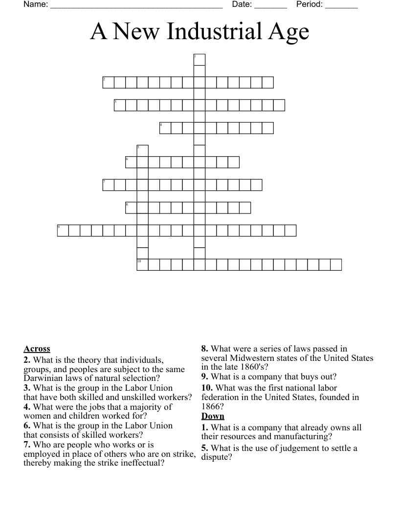 A New Industrial Age  Crossword