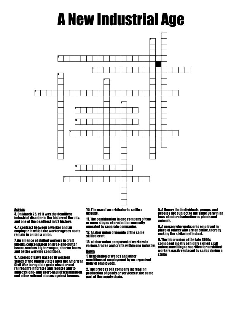 A New Industrial Age  Crossword