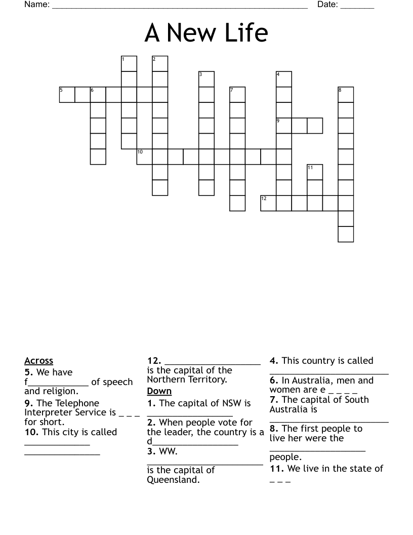 A New Life Crossword