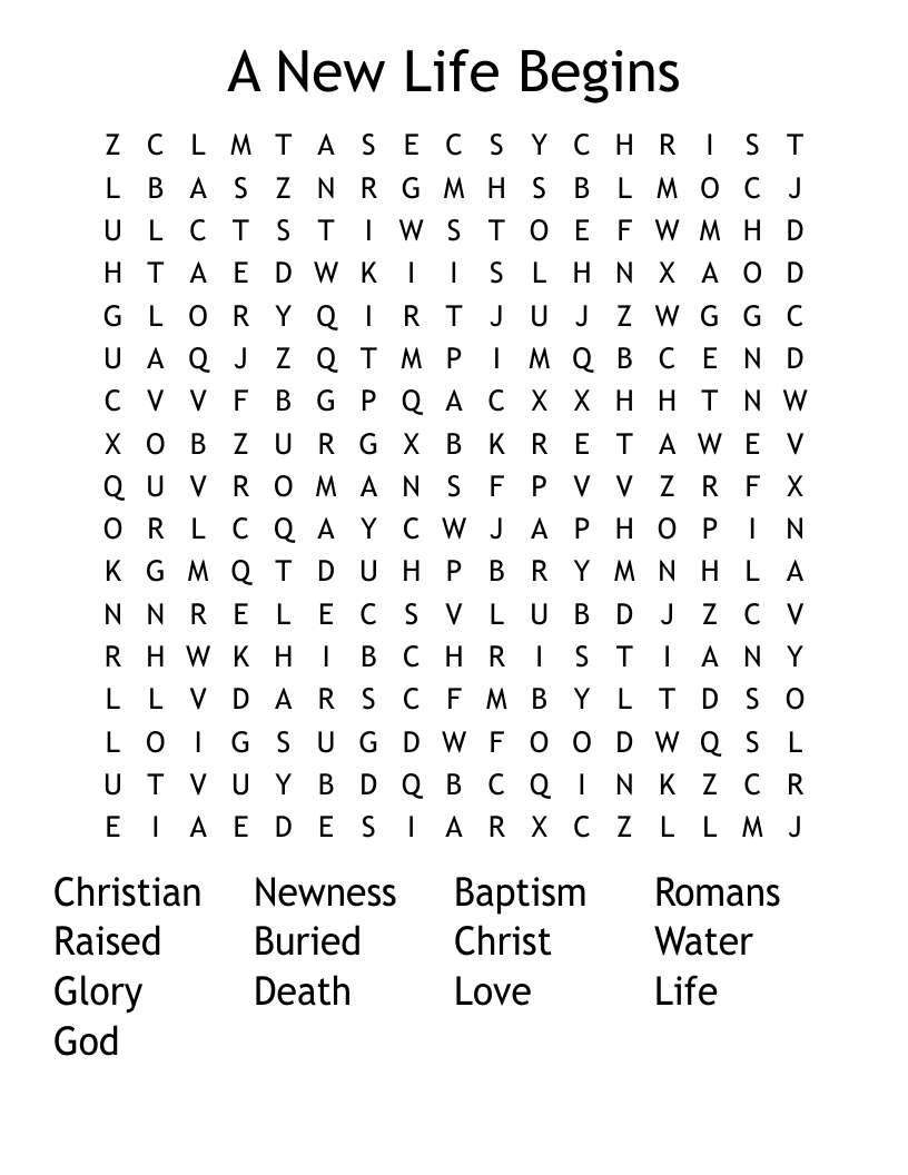 A New Life Begins Word Search