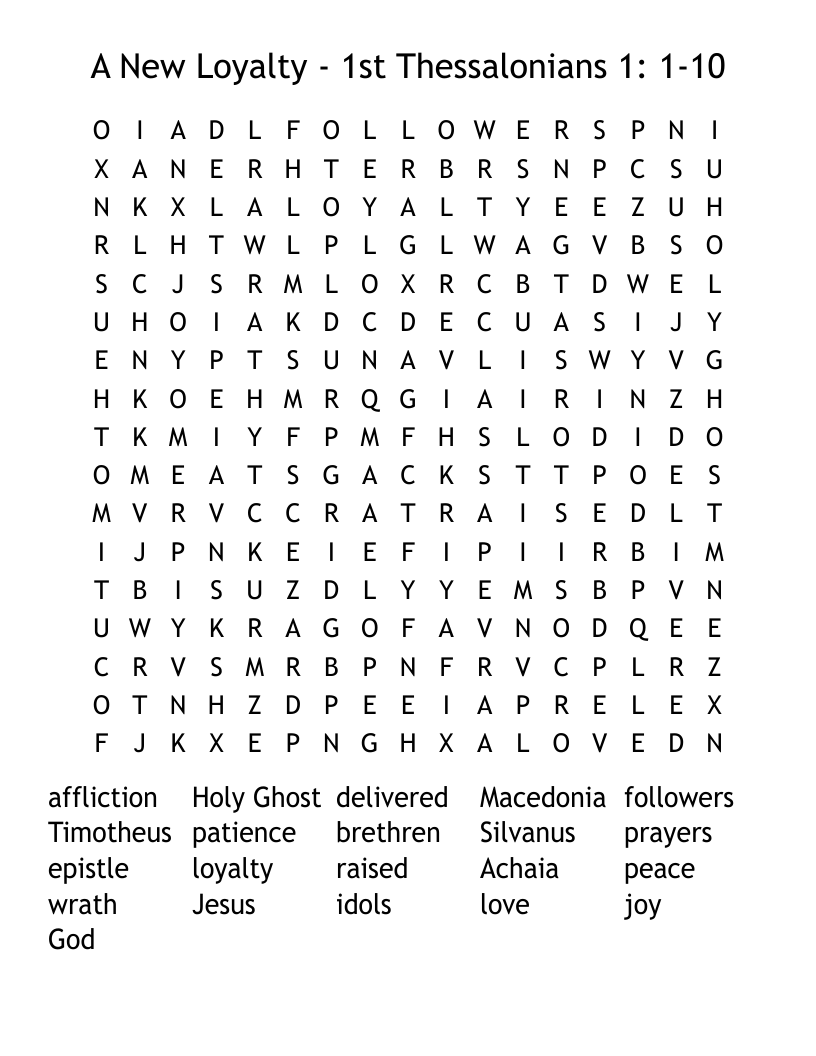 A New Loyalty  - 1st Thessalonians 1: 1-10 Word Search