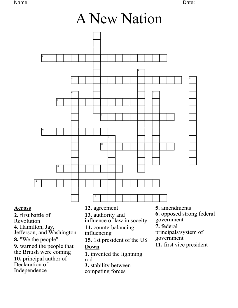 A New Nation Crossword