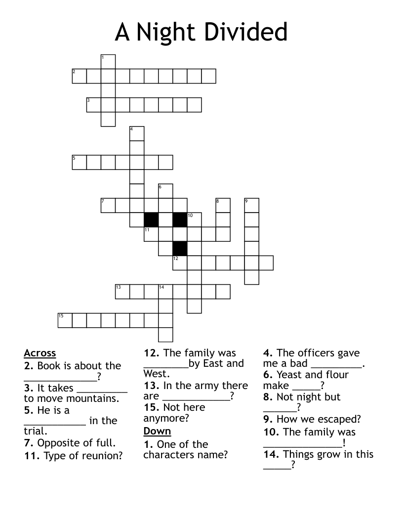 A Night Divided Crossword