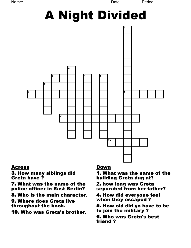A Night Divided Crossword