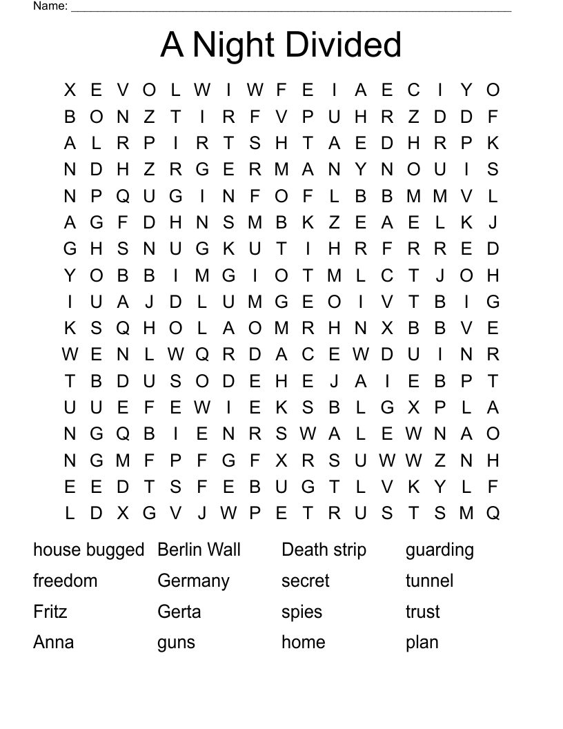 A Night Divided Word Search