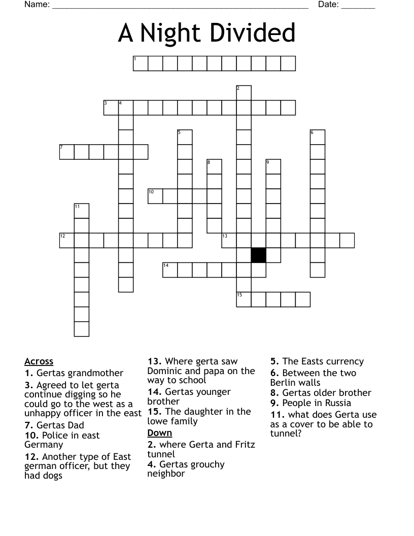 A Night Divided Crossword