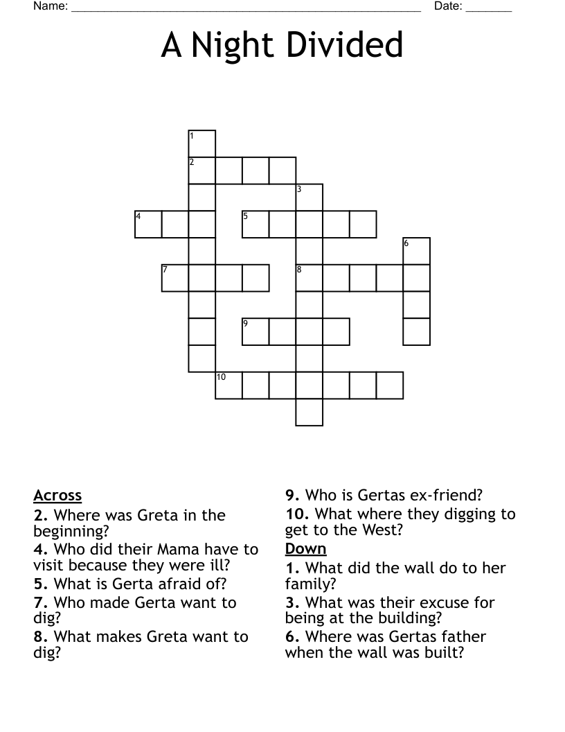 A Night Divided Crossword