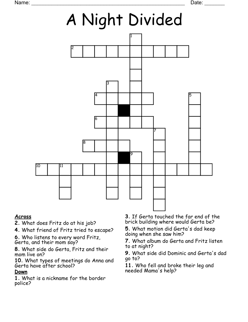 A Night Divided  Crossword