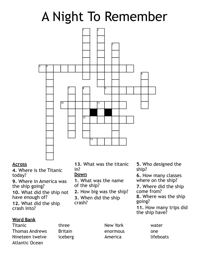 A Night To Remember Crossword
