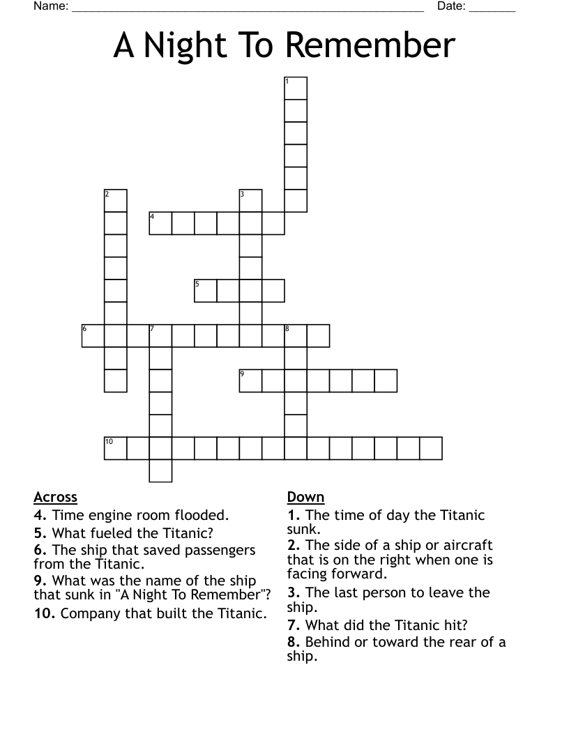 A Night To Remember Crossword