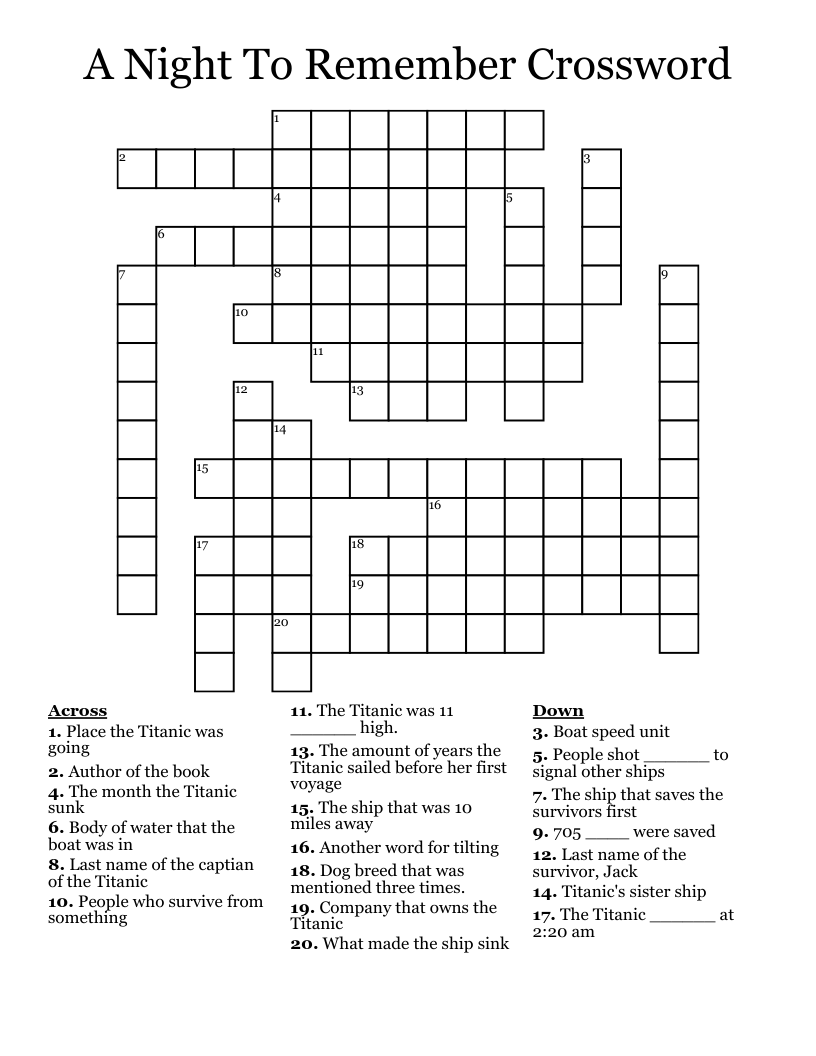 A Night To Remember Crossword