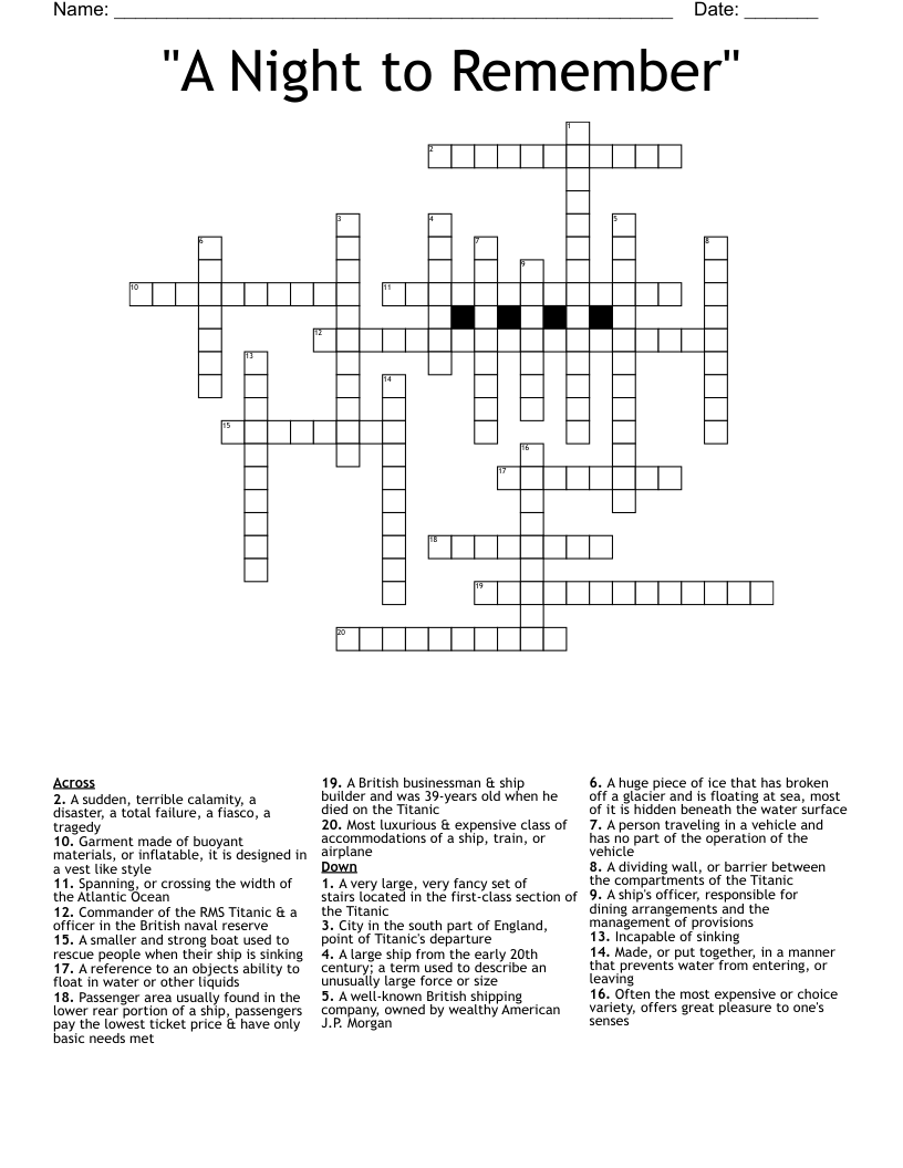 "A Night to Remember" Crossword