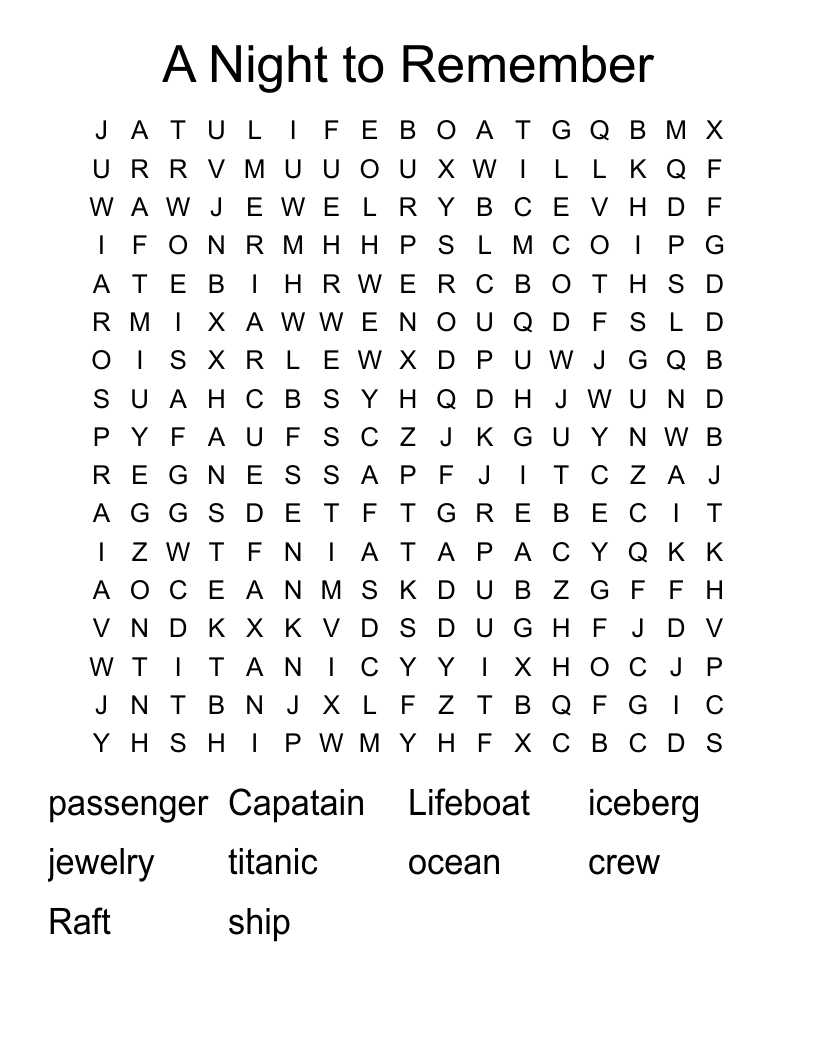 A Night to Remember Word Search