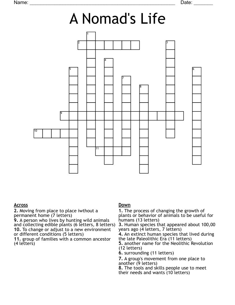 A Nomad's Life Crossword