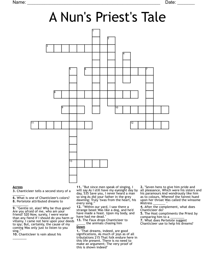 A Nun's Priest's Tale Crossword