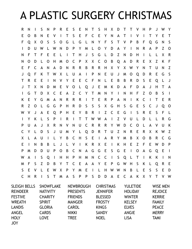 A PLASTIC SURGERY CHRISTMAS Word Search