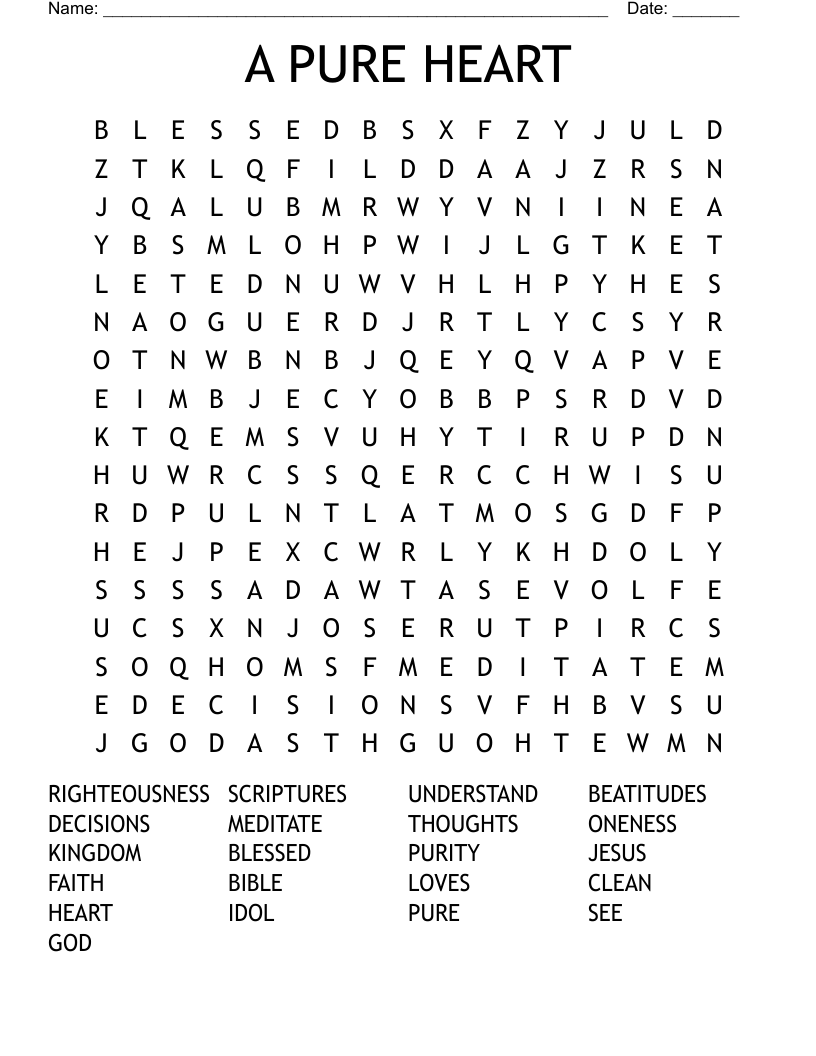A PURE HEART Word Search