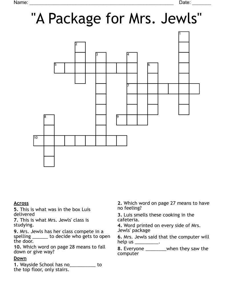 "A Package for Mrs. Jewls" Crossword
