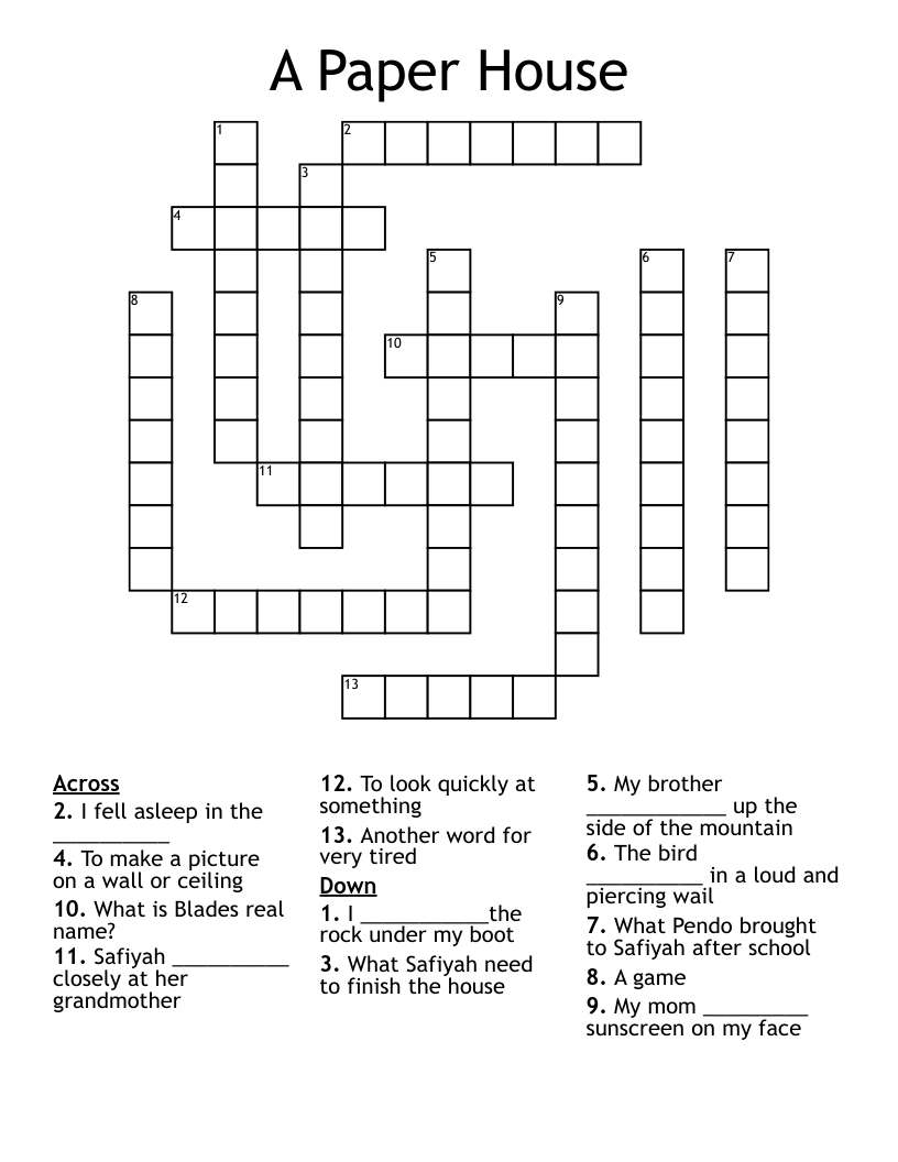 A Paper House  Crossword