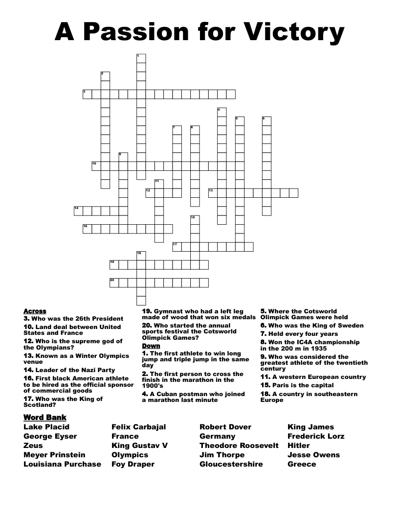 A Passion for Victory Crossword