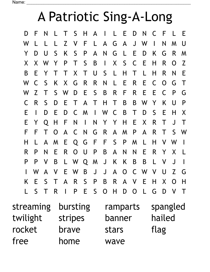 A Patriotic Sing-A-Long  Word Search
