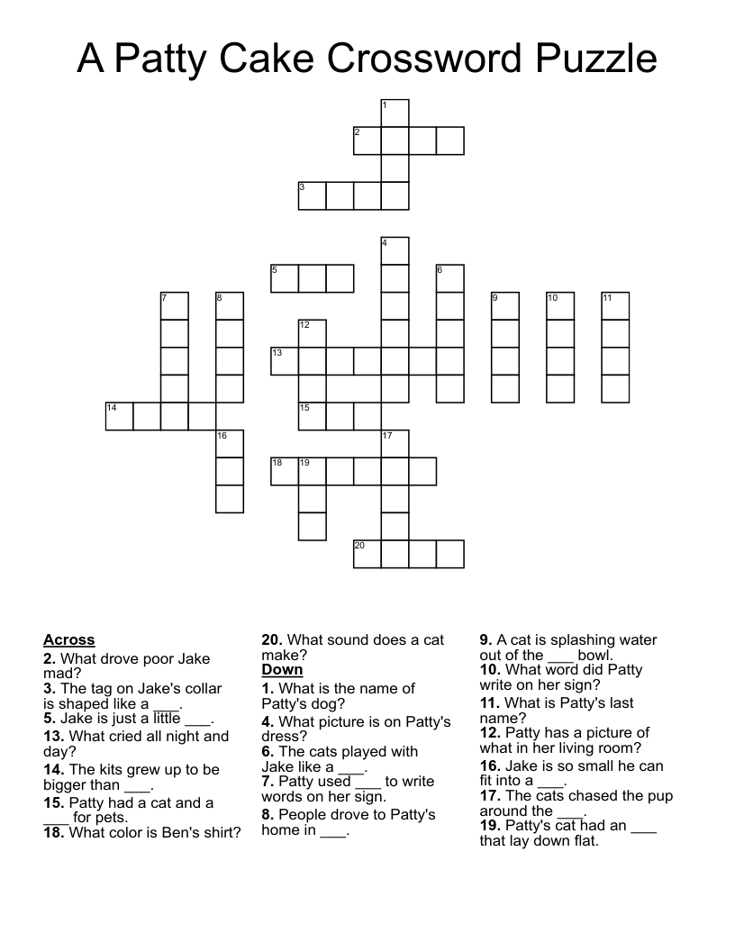 A Patty Cake Crossword Puzzle