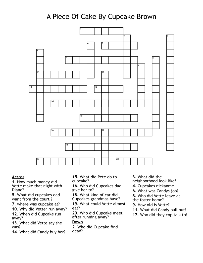 A Piece Of Cake By Cupcake Brown                         Crossword