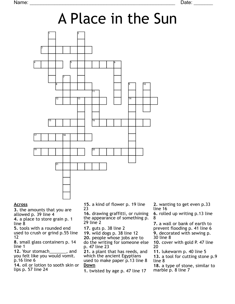 A Place in the Sun  Crossword