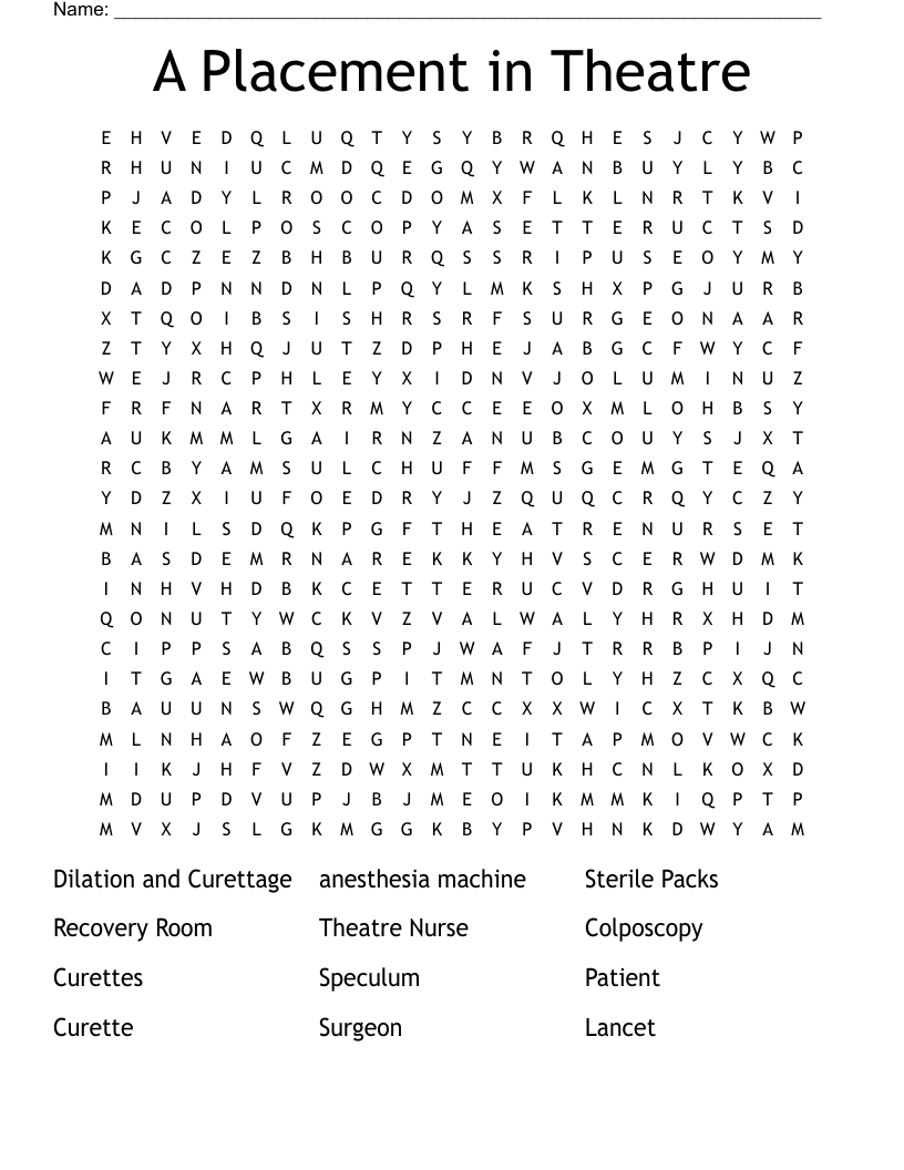 A Placement in Theatre Word Search
