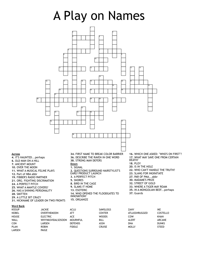 A Play on Names Crossword